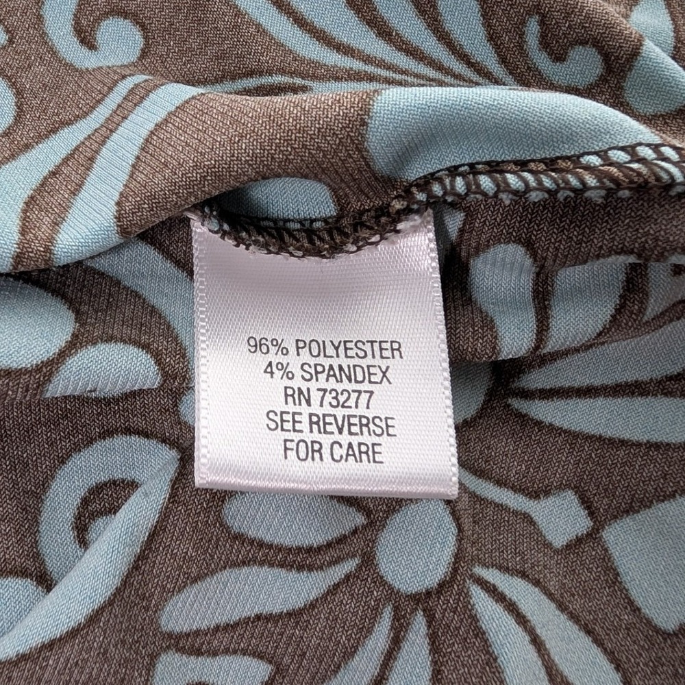 Apt. 9 Faux Wrap Top Women Large Brown Blue Short Sleeve Rhinestone V-Neck - Picture 6 of 9